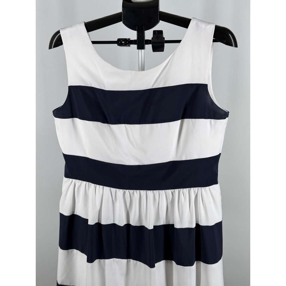 Dressbarn Womens Navy Blue White Striped Fit Flare Sleeveless Sun Dress Size 12 - Picture 2 of 6